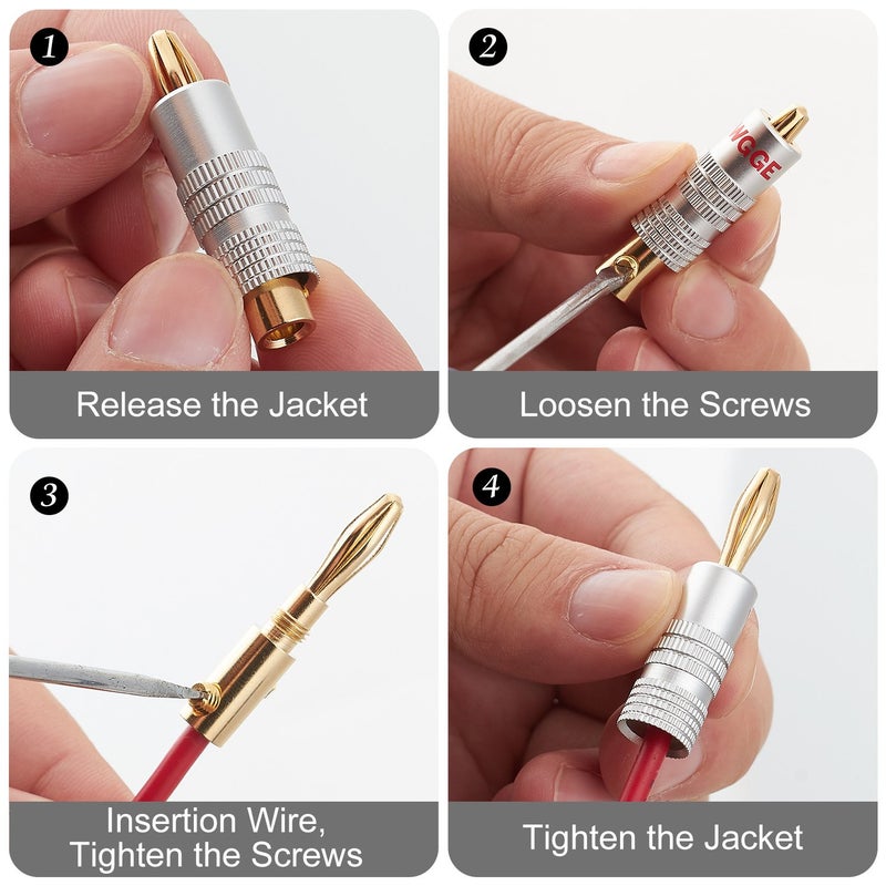 WGGE WG-009 Banana Plugs Audio Jack Connector, 24k Gold Dual Screw Lock Speaker Connector for Speaker Wire, Wall Plate, Home Theater, Audio/Video Receiver and Sound Systems (6 Pairs / 12 pcs) - Image 5